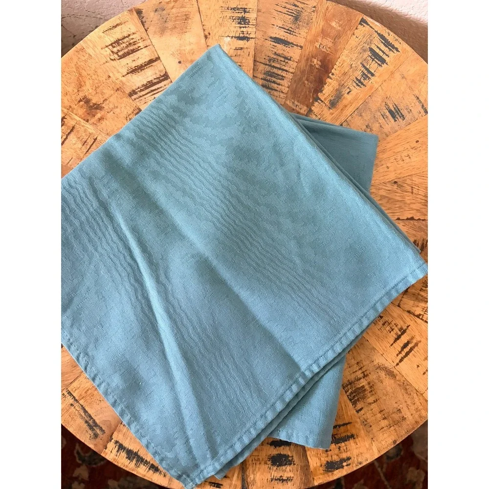 Set of‎ 2 Teal Blue Cloth Napkins Woodgrain Damask Pattern Square Table Linens